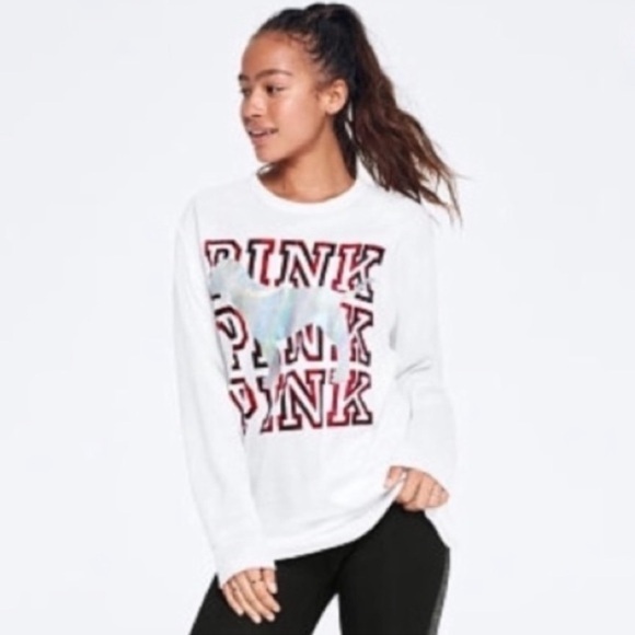 VS PINK Bling Long Sleeve Campus Tee Size Small - Picture 3 of 5